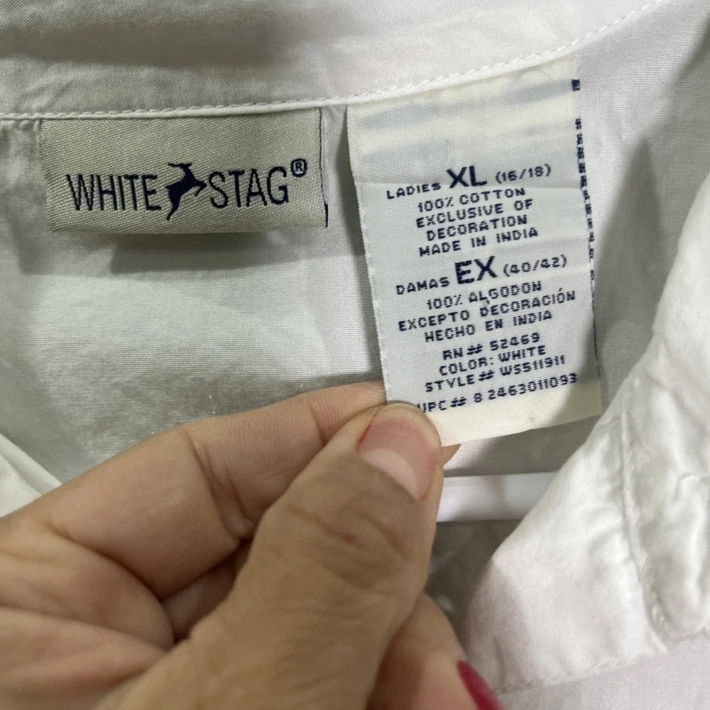 White Stag Womens 100%‎ Cotton Button Down Shirt Embroidered Bell Sleeve XL Boho